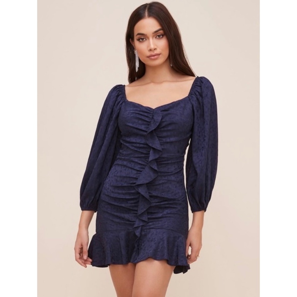 ASTR the Label Whimsigoth Dark Romance Navy Ruched Ruffle Mini Dress Medium